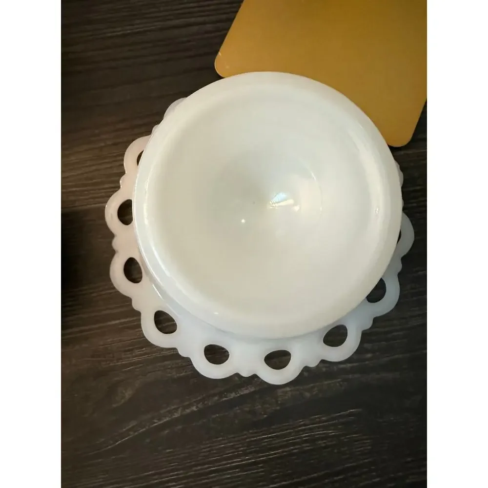 Anchor Hocking Milk Glass Reticulated Edges Compote Pedestal Vase
